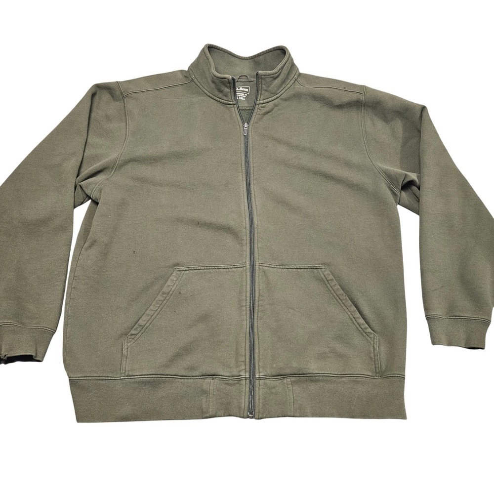 LL Bean Full Zip‎ Sweatshirt XL Tall Green Distressed Grunge Gorpcore Workwear